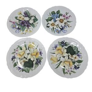 Set of 4 Vintage Limgoes France Rochard Floral Salad Plates Daffodil Romantic